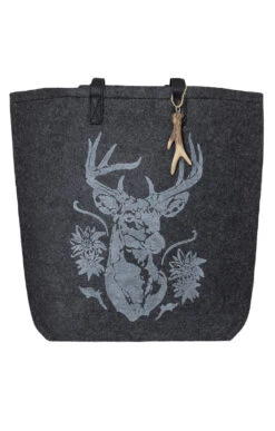 Lady Edelweiss Filzshopper Henkeltasche 40738 Anthrazit Hirsch Silber