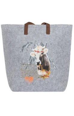 Lady Edelweiss Filzshopper Henkeltasche 40738 Hellgrau Kuh Und Herz