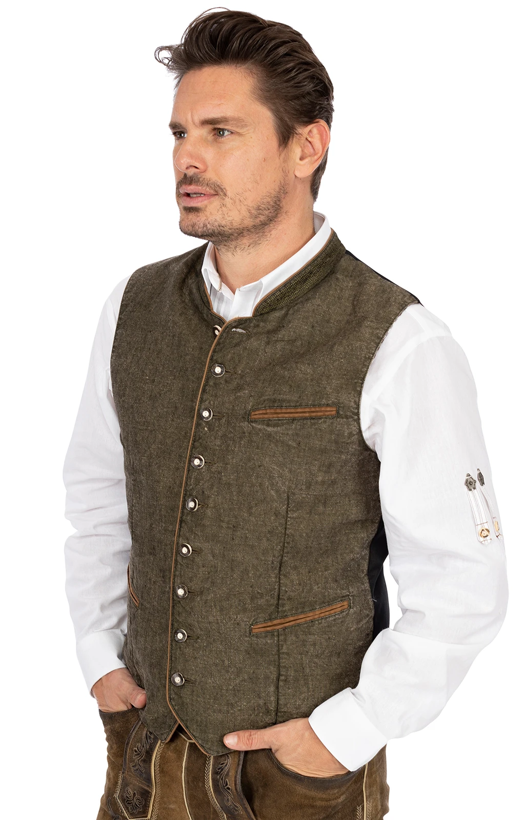 Maddox Weste OLIVER Leinen Oliv 3 Maddox Weste OLIVER Leinen Oliv