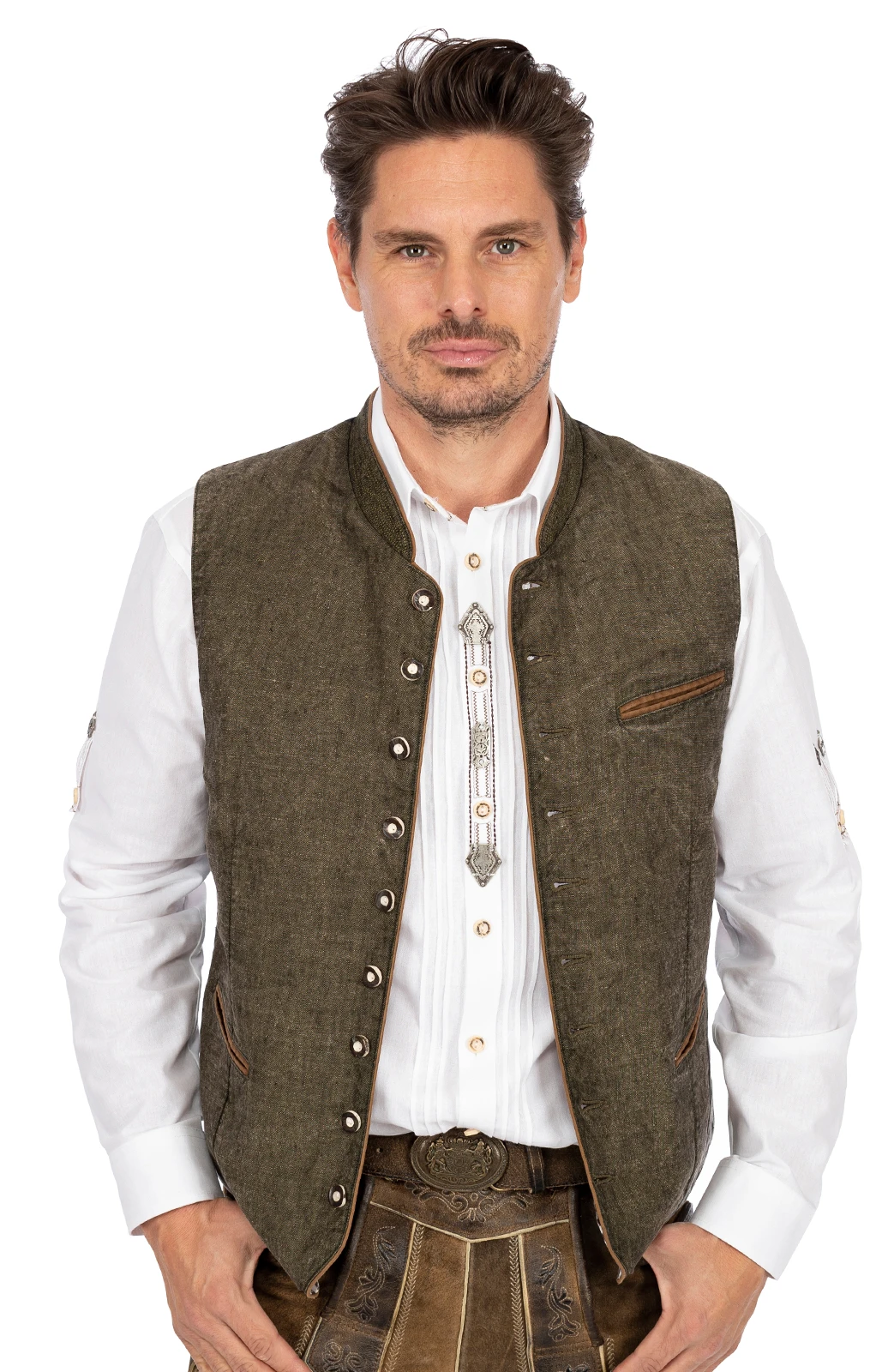 Maddox Weste OLIVER Leinen Oliv 11 Maddox Weste OLIVER Leinen Oliv – Bild 9